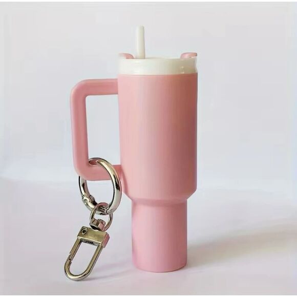 Mini Stanley Style Tumbler Novelty Keychain Mug Cup Functionl Twist Lid Pink NWT - Picture 1 of 6